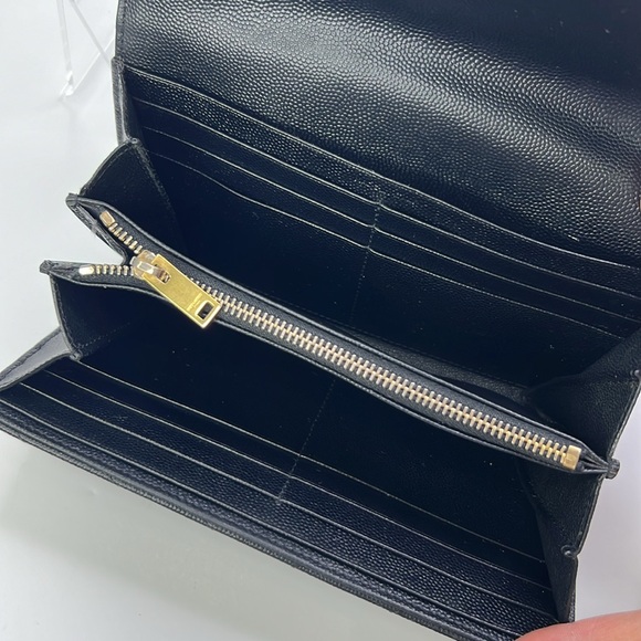 YVES SAINT LAURENT YSL MONOGRAM CHEVRON  BLACK GOLD  CONTINENTAL FLAP WALLET - Picture 11 of 16